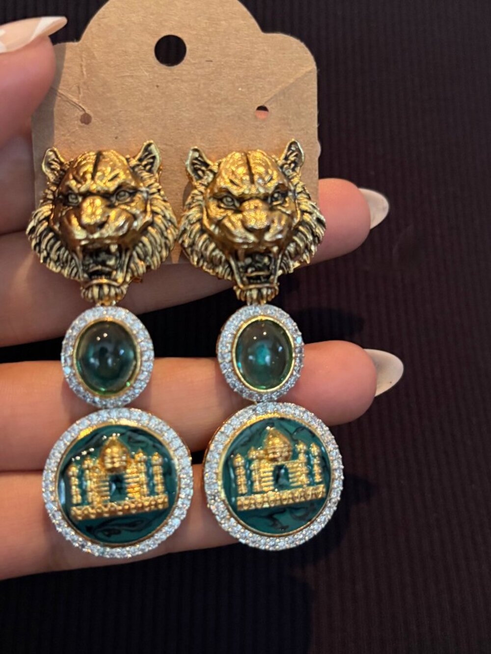 Green and Gold Indian Sabyasachi inspired Earrings